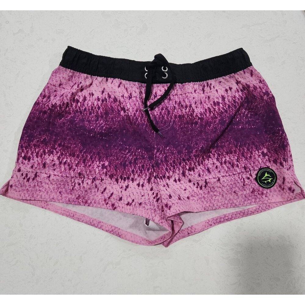 Loco Skailz Performance Fishing Shorts Purple Scale Print Womens Medium NEW